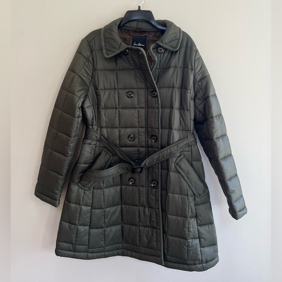 NWT Sam Edelman Women's Quilted Faux Fur Lined Trench Coat Olive Green, size L - Picture 3 of 13
